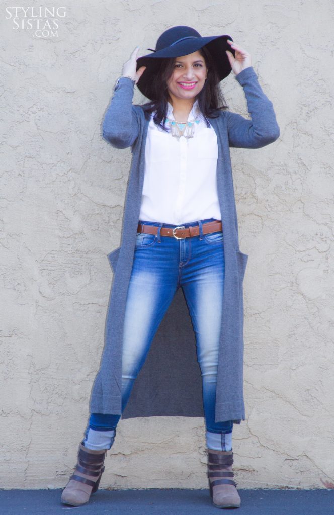 long cardigan-floppy hat
